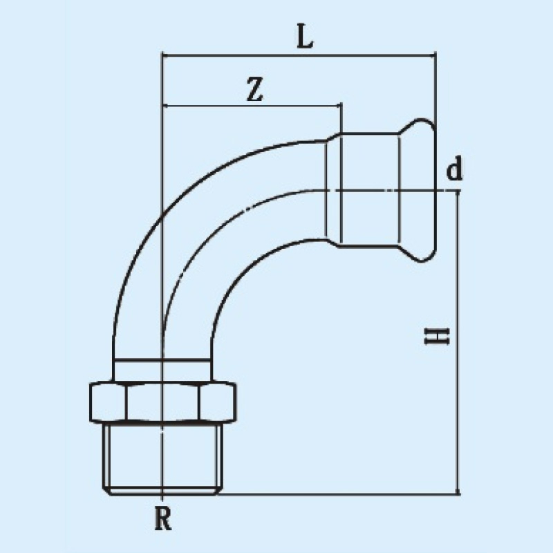 Bogen 90° mit Außengewinde, Edelstahl V4A, M-Kontur