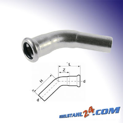 Bogen 45° Innen/Außen Edelstahl V4A, M-Kontur