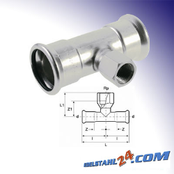 T-Stück mit Innengewinde Edelstahl V4A, M-Kontur