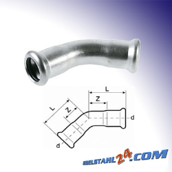 Bogen 45° Innen/Innen Edelstahl V4A, M-Kontur