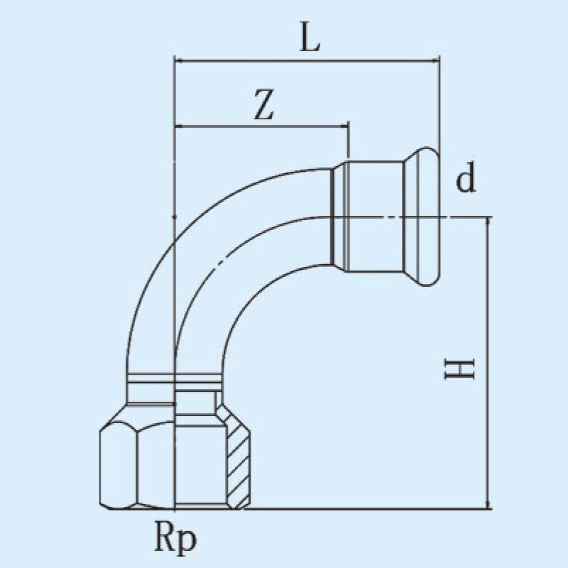 Übergangswinkel 90° mit Innengewinde, Edelstahl V4A, M-Kontur