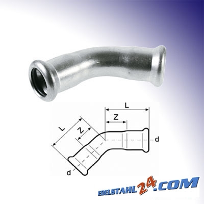 Bogen 45° Innen/Innen Edelstahl V4A, M-Kontur