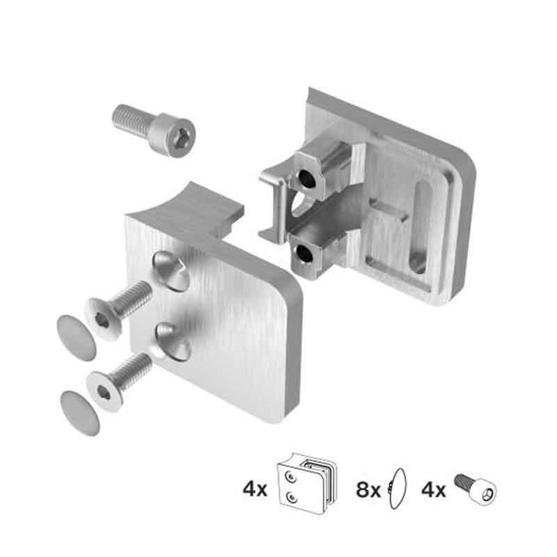 Glashalterset Außenmaße: 45x25x45mm , eckig für Rundrohre 42,4