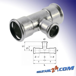 T-Stück mit reduziertem Abgang Edelstahl V4A, M-Kontur