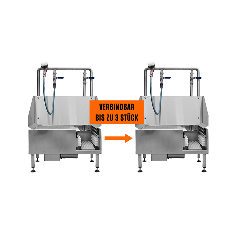 2er Stiefelreinigunsgsanlagemit Spritzschutz aus Edelstahl V2A