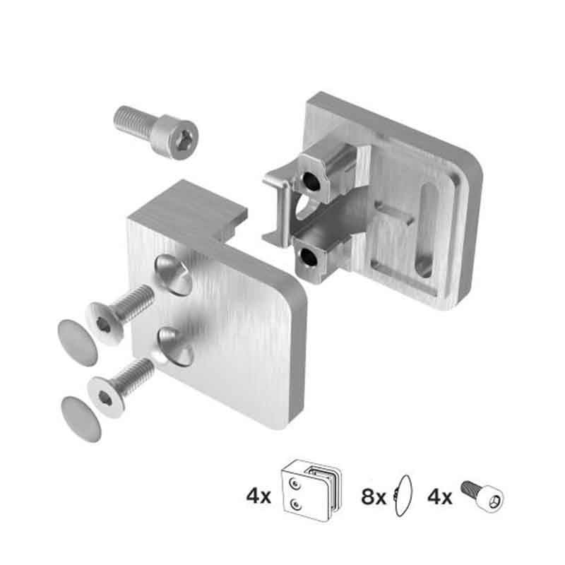 Glashalterset 45x25x45 mm, eckig, für Vierkantrohre