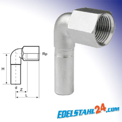 Übergangswinkel 90° mit Innengewinde Edelstahl V4A