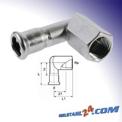 Übergangswinkel 90° mit Innengewinde Edelstahl V4A, M-Kontur