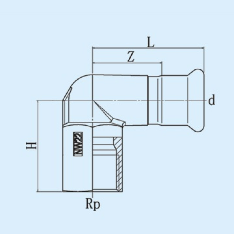 Übergangswinkel 90° mit Innengewinde, Edelstahl V4A, M-Kontur